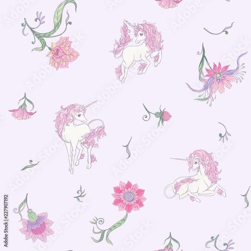 Seamless pattern, background with unicorn