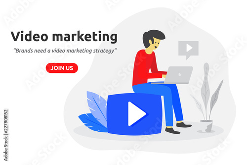 Social video marketing concept modern flat design. Video blogger icon.