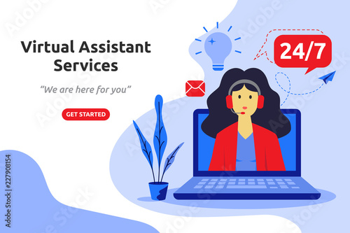 Online virtual assistant services concept modern flat design. Vector illustration