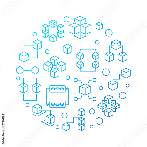 Block Chain vector round blue illustration in thin line style © tentacula