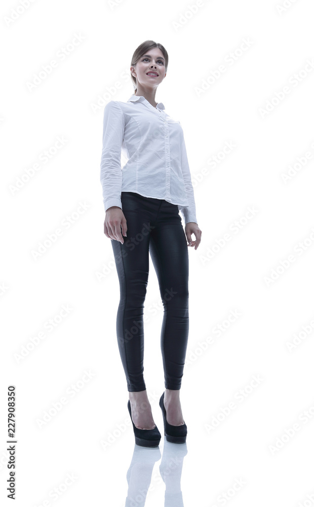 portrait in full growth of a successful young business woman portrait in full growth of a successful young business woman