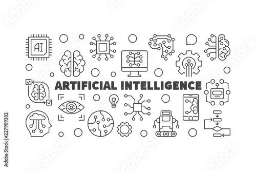 Artificial Intelligence horizontal outline vector illustration