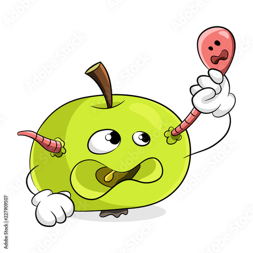 Green apple with a worm concept get rid of bad habits