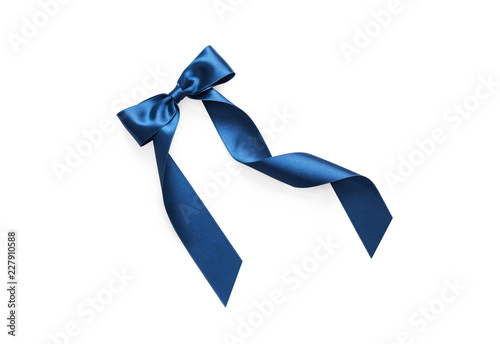 Blue bow isolated on white background. Close-up.