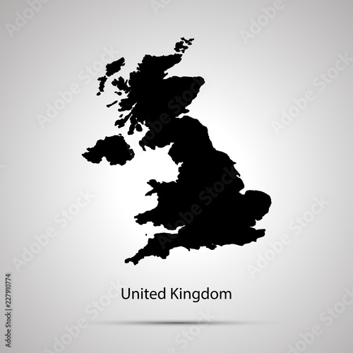 United Kingdom country map, simple black silhouette on gray