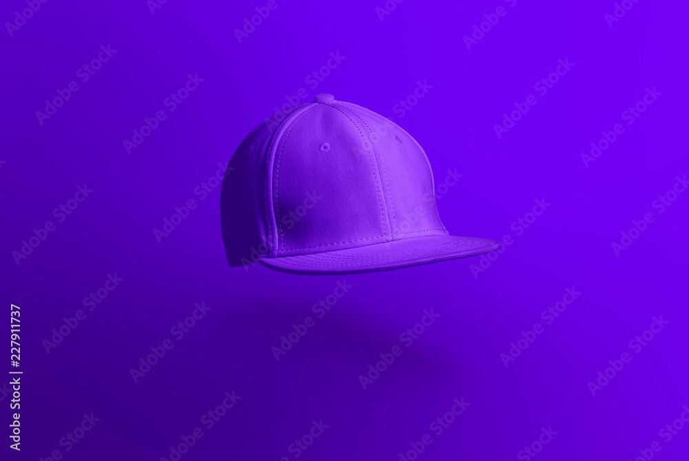 Fototapeta premium Blank cap in perspective view. Snapback on background. Blank baseball snap back cap for your design. Mock up hat cap for you logo, brand identity etc.