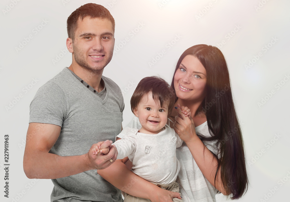 happy smiling family isolated on white background