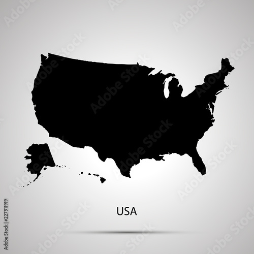 United states on America country map, simple black silhouette on gray