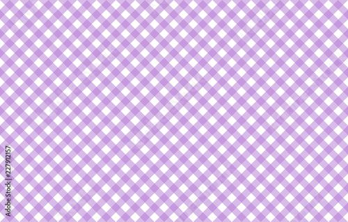 Diagonal Gingham-like table cloth with lavender and white checks. Symmetrical overlapping stripes in a single solid color against white background, similar to a table cloth or a picnic napkin 