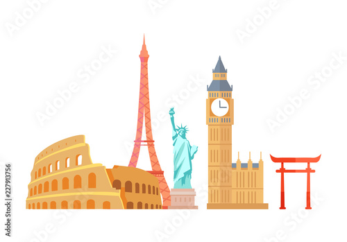 Colosseum and Eiffel Tower Vector Illustration