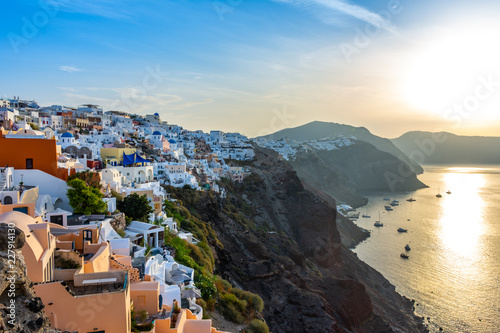 Santorini, Greece. Picturesque view of traditional cycladic Oia Santorini's houses on cliff
