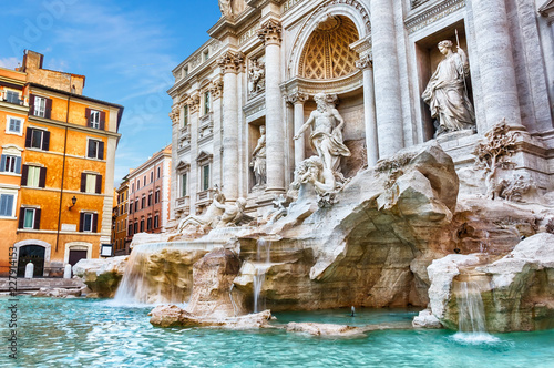Beautiful view on the Trevi Fountain in Rome, no people