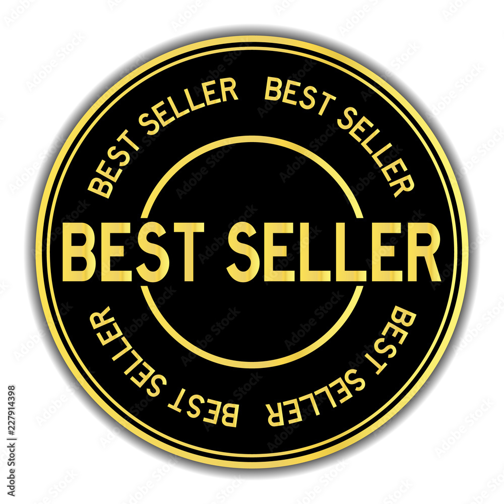 Gold and black color sticker in word best seller on white background