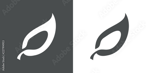 Logotipo hoja con cuchara espacio negativo en gris y blanco