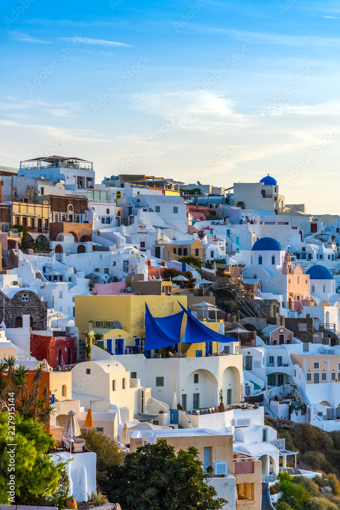 Santorini, Greece. Picturesque view of traditional cycladic Oia Santorini's houses on cliff