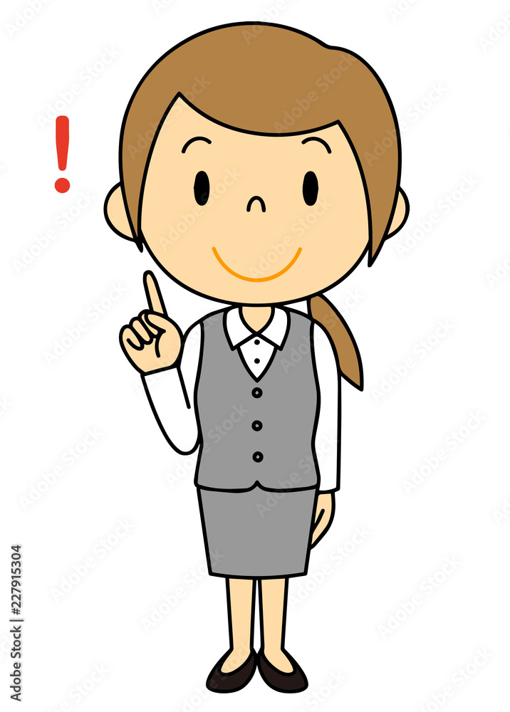 女性　OL　事務員　ご案内　人差し指をさす　立ち姿　グレーの制服