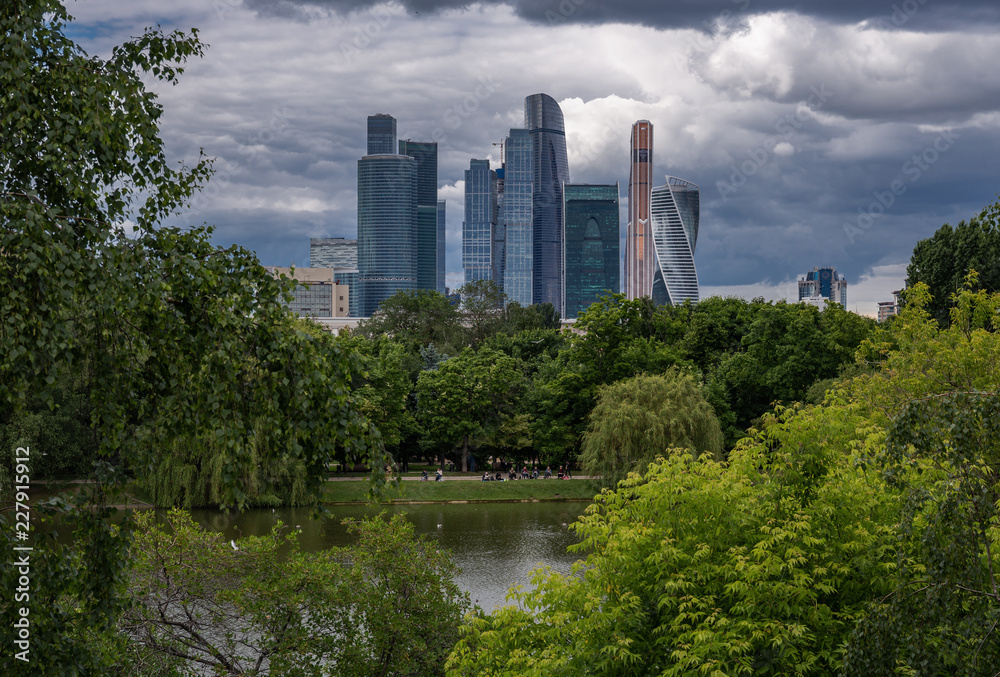 Modern area with skyscrapers Moscow city