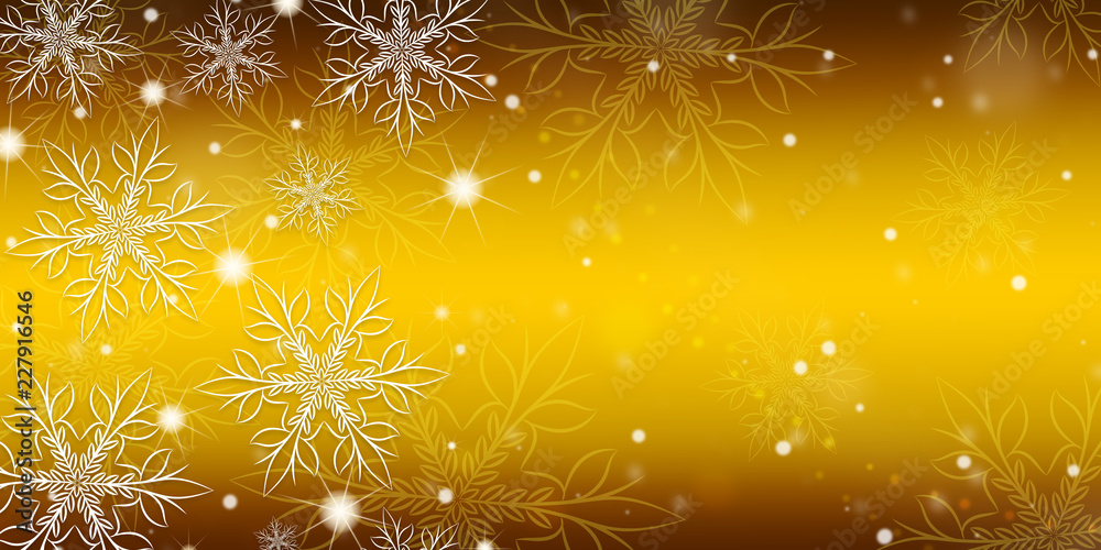 Gold gradient background with snowflakes banner background.