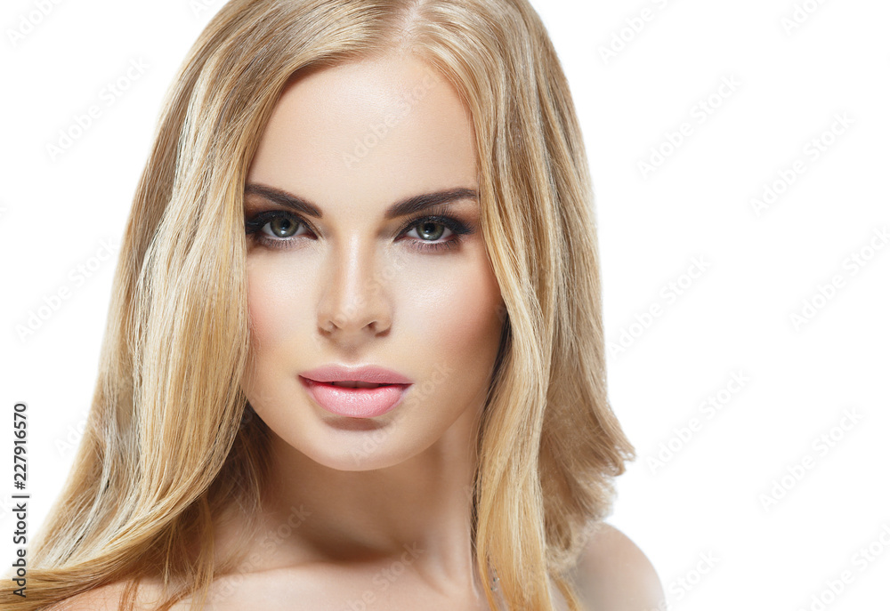 Blonde woman beautifu; eyes and makeup cosmetic concept beauty lips and hairstyle Blonde woman beautifu; eyes and makeup cosmetic concept beauty lips and hairstyle