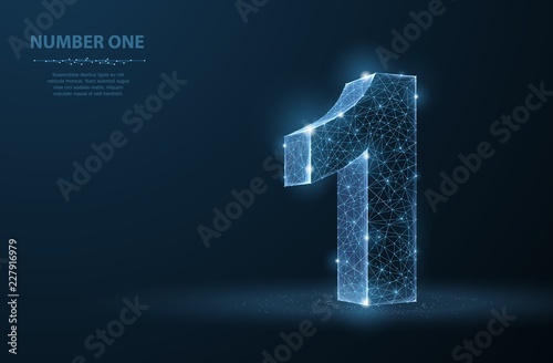 One. Abstract vector 3d number 1 illustration isolated on blue background. Celebration, success, winner, leader symbol. photo
