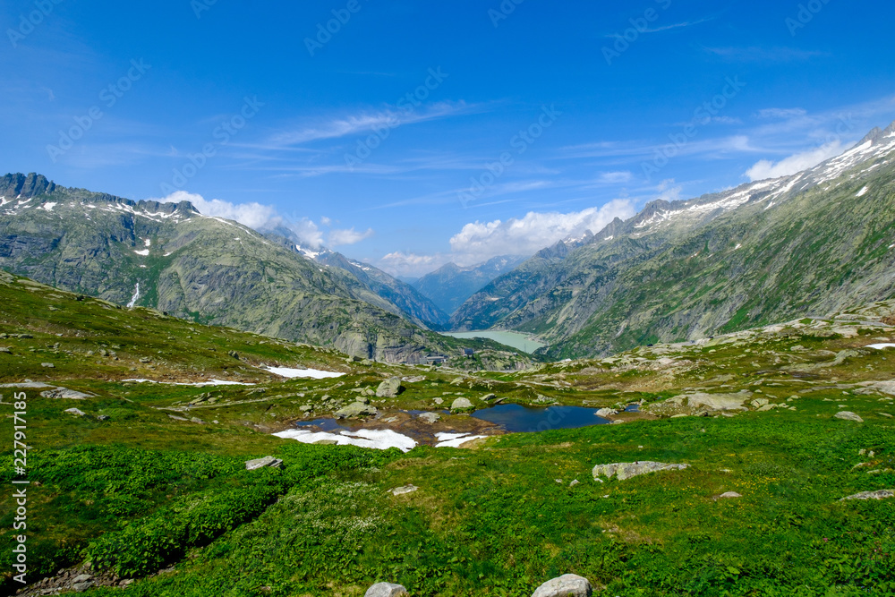 Switzerland mountain summer landscape near Gimsel pass
