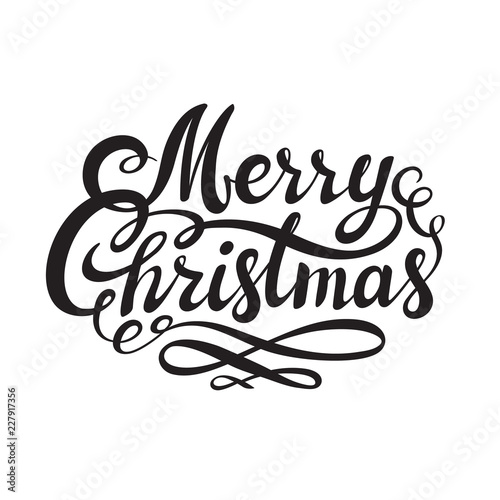 Merry Christmas hand drawn lettering isolated on white background.