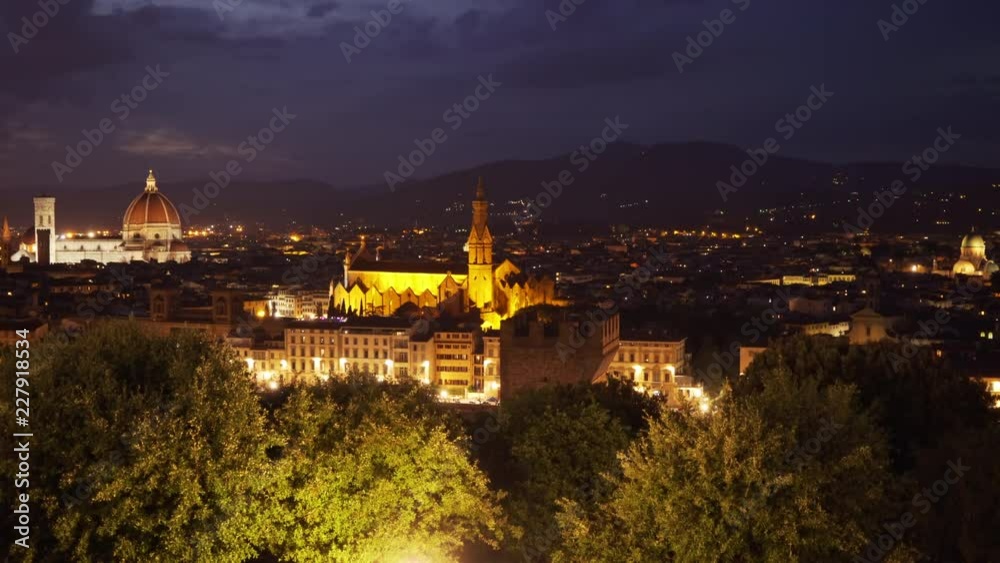 Cityscape view of Florence Italy with night lights and the Duomo on the skyline Cityscape view of Florence Italy with night lights and the Duomo on the skyline