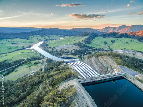 Huge pipes of Tumut hydroelectric power station at sunset