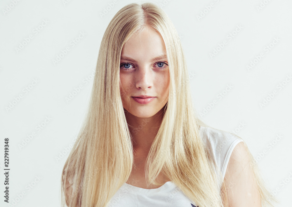 Natural makeup healthy skin and hair blonde woman beauty face portrait Natural makeup healthy skin and hair blonde woman beauty face portrait