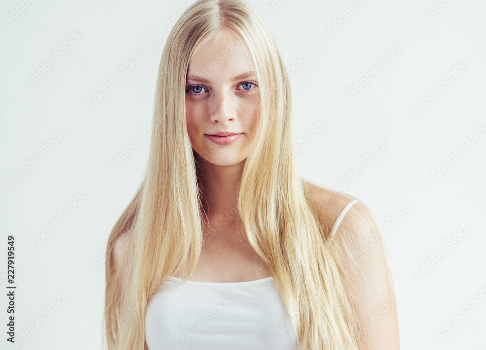 Natural makeup healthy skin and hair blonde woman beauty face portrait Natural makeup healthy skin and hair blonde woman beauty face portrait