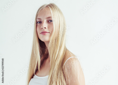 Natural makeup healthy skin and hair blonde woman beauty face portrait