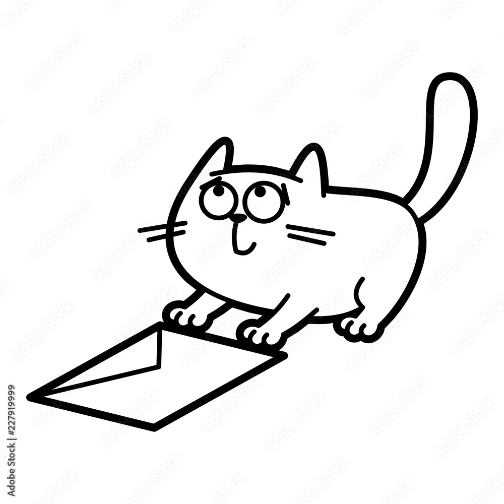 Cat Cartoon character Coloring page Black and white Stock Vector