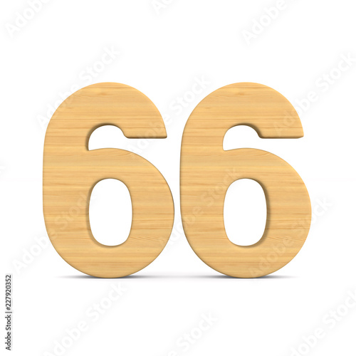 Number sixty six on white background. Isolated 3D illustration