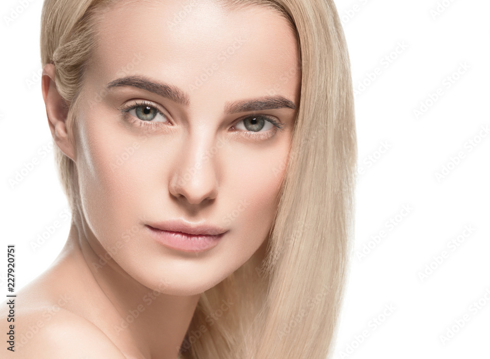 Beautiful blonde girl portrait, woman face with perfect long hairstyle. Beautiful blonde girl portrait, woman face with perfect long hairstyle.
