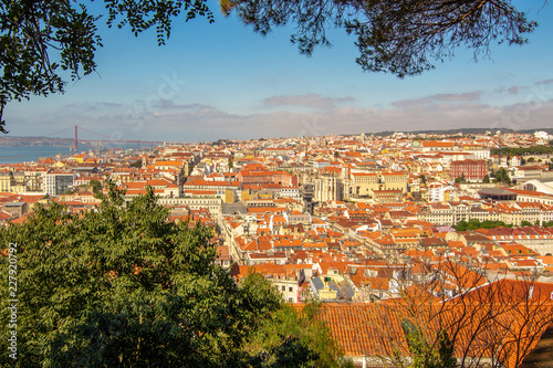 Amazing view to historic old district in Lisbon from Castelo de S. Jorge Portugal.