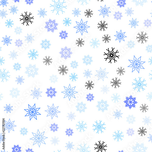 Light Pink, Blue vector seamless template with ice snowflakes.