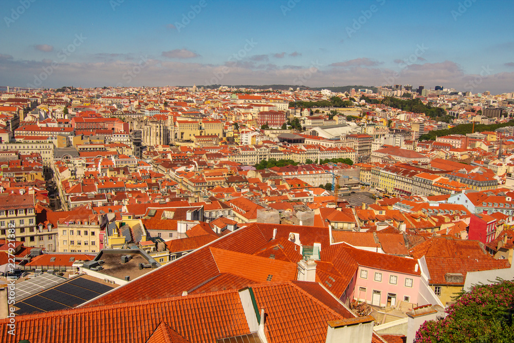 Amazing view to red tile roofs  old city in Lisbon Portugal.