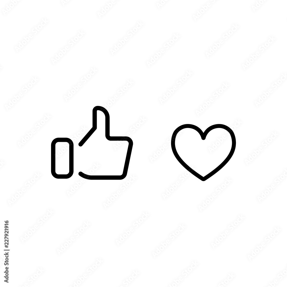 Thumbs up and hearts on a white background Thumbs up and hearts on a white background