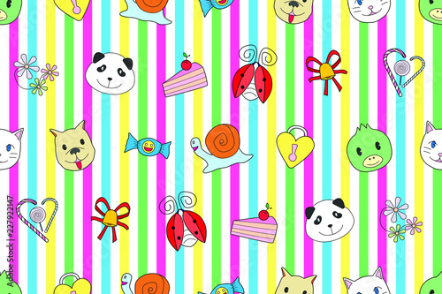 Seamless background pattern with animal cute and colorful vector cartoon style