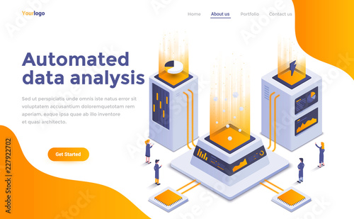 Flat color Modern Isometric Concept Illustration - Automated data analysis