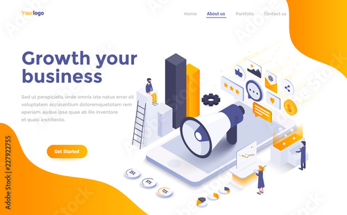 Flat color Modern Isometric Concept Illustration - Growth your business