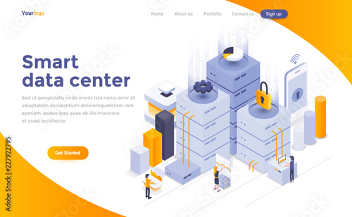 Flat color Modern Isometric Concept Illustration - Smart data center
