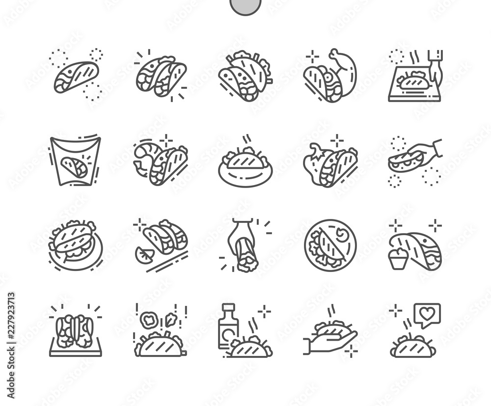 Hot tacos Well-crafted Pixel Perfect Vector Thin Line Icons 30 2x Grid for Web Graphics and Apps. Simple Minimal Pictogram Hot tacos Well-crafted Pixel Perfect Vector Thin Line Icons 30 2x Grid for Web Graphics and Apps. Simple Minimal Pictogram