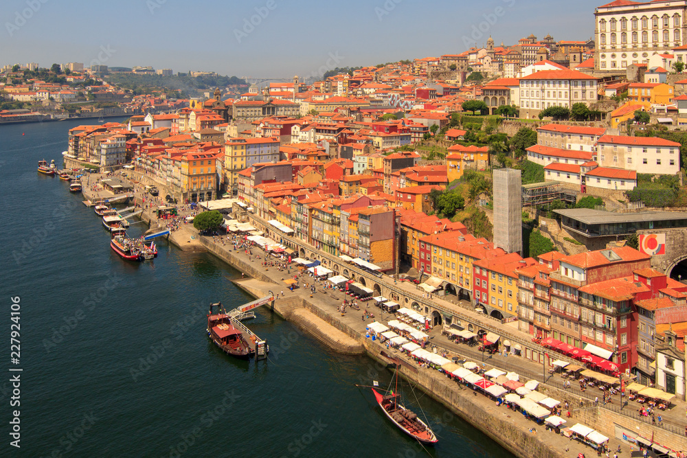 Amazing view for old town Porto from Dom Luis bridge on the Douro River.Portugal.