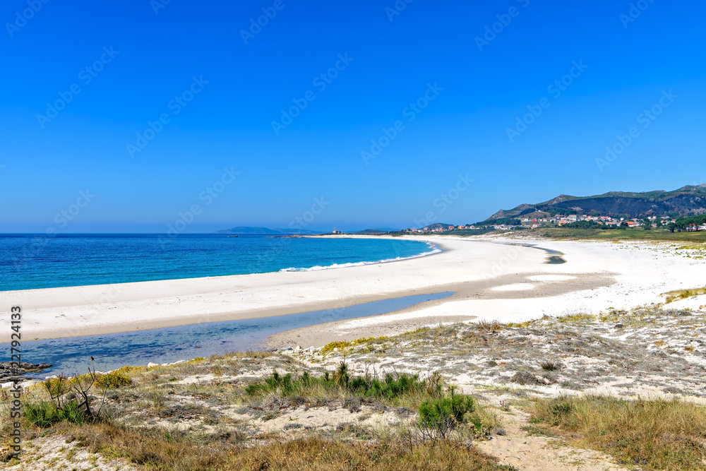 White sandy beach in Muros, Galicia, Spain.