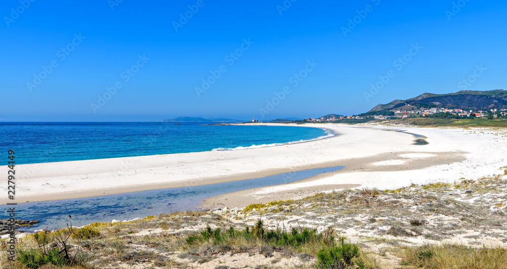 Panoramic view of Area Mayor beach in Muros, Galicia, Spain. 