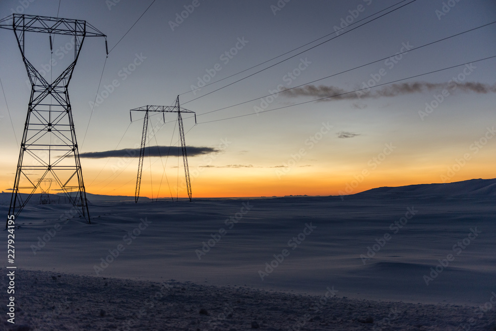 Sunrise in Iceland with Electric Towers