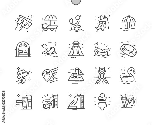 Water Park Well-crafted Pixel Perfect Vector Thin Line Icons 30 2x Grid for Web Graphics and Apps. Simple Minimal Pictogram