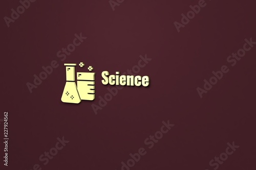 3D illustration of Science, yellow color and yellow text with brown background.