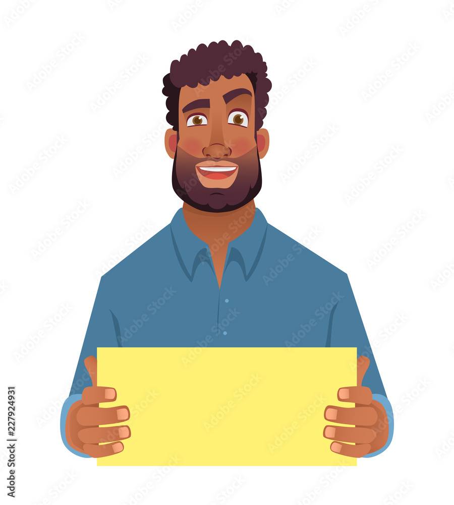 African man holding blank card African man holding blank card
